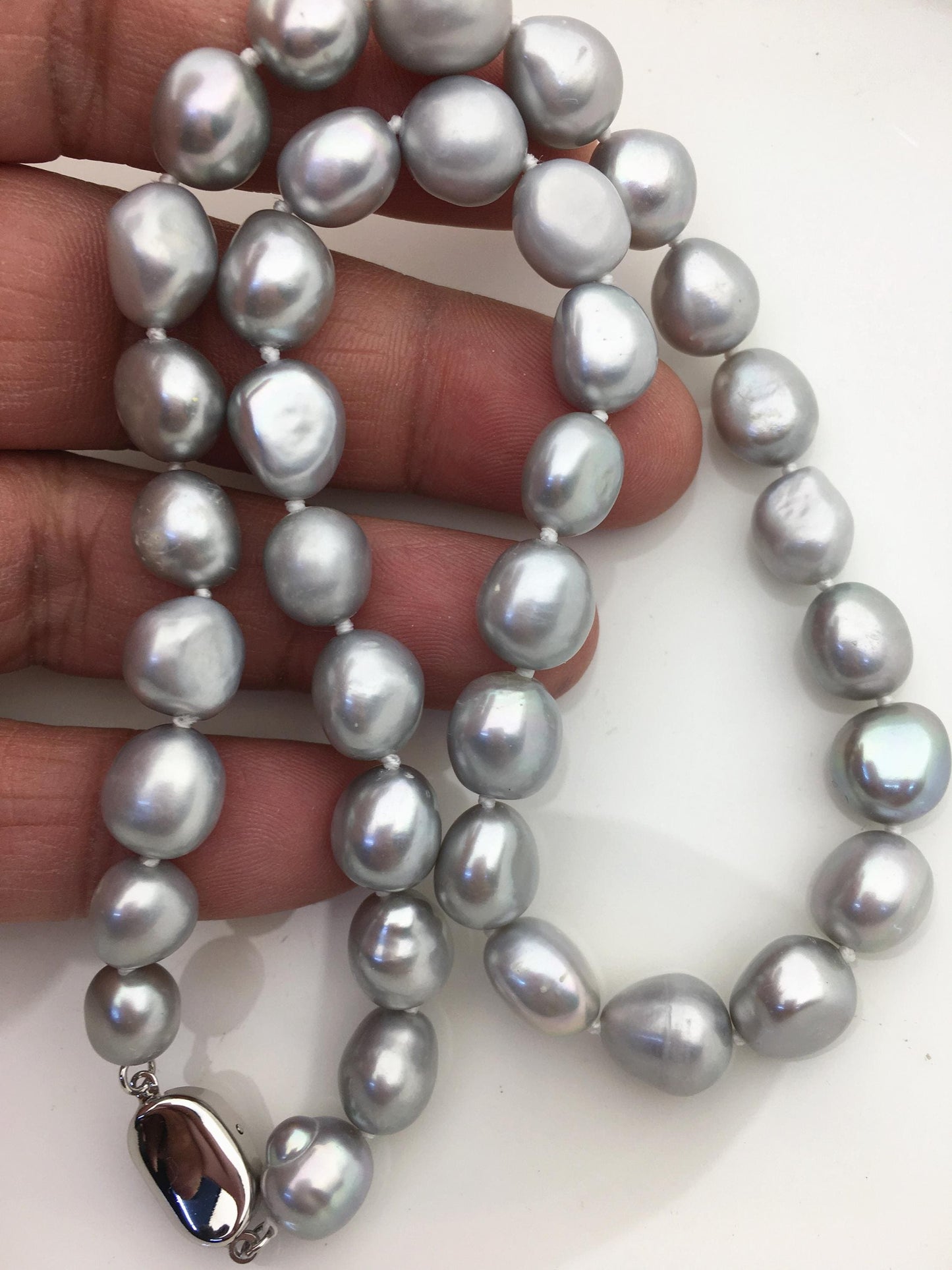 17.5'' AAA 9.3-10.3mm gray nugget pearl Necklace,NPN1-T75