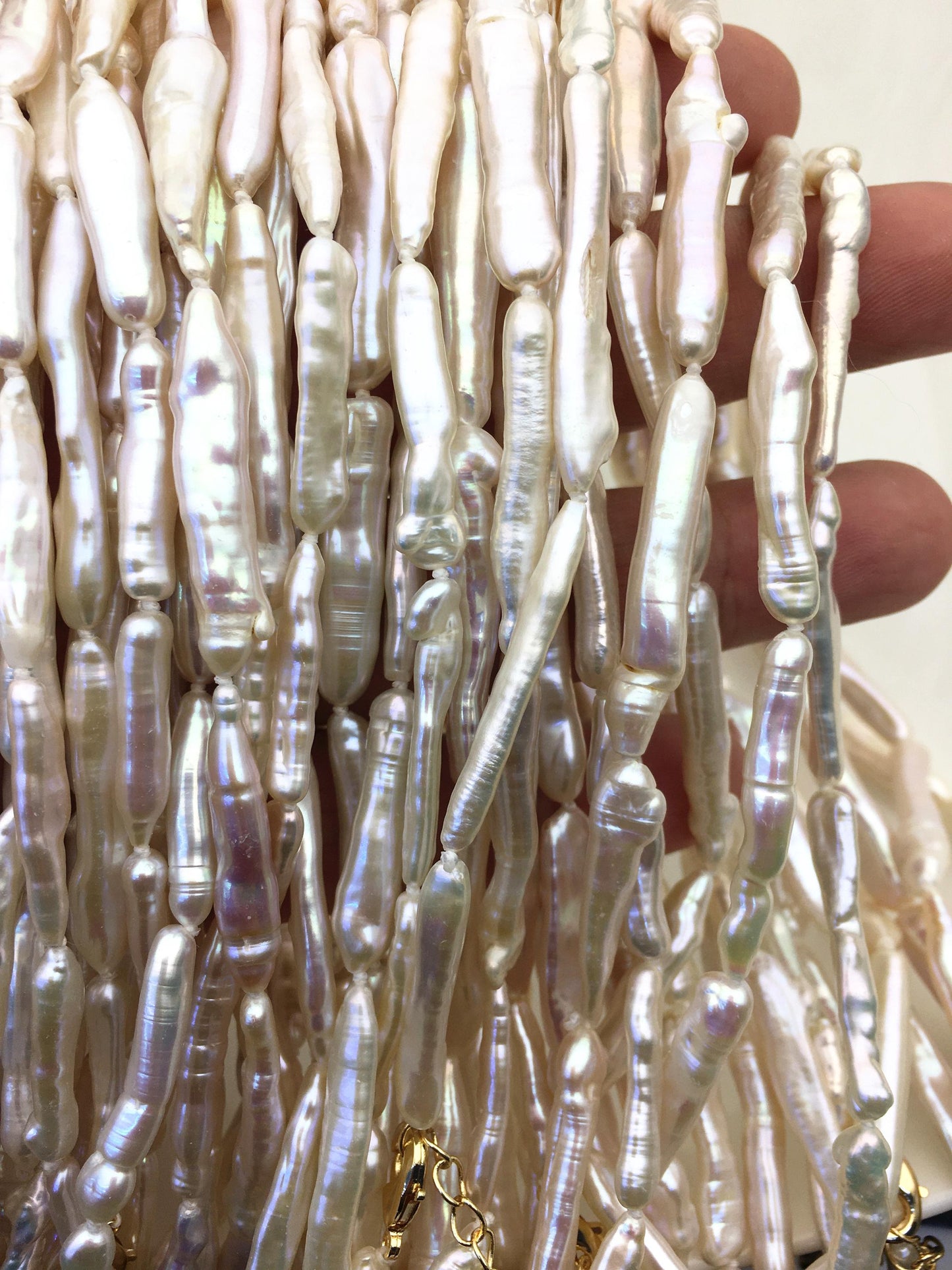 17''+2'' AA+ 4-8mm white toothpick biwa freshwater Pearl necklace,genuine freshwater Pearl necklace,NPN1-024-3