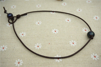 black pearl necklace,Freshwater pearl and leather necklace,Black pearl leather necklace,Pearl Choker,leather pearl necklace,Le1-016
