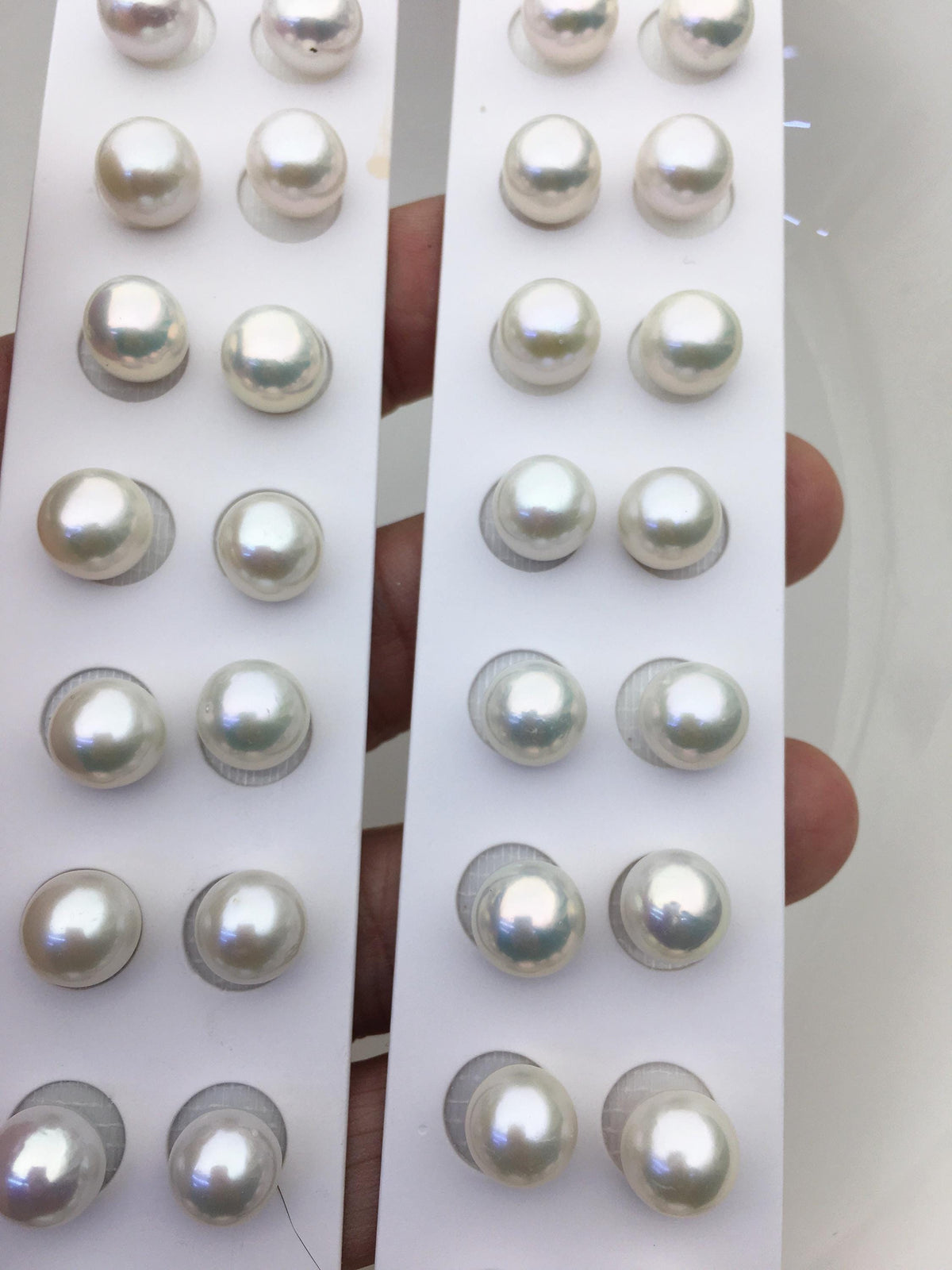 2 pairs AAA- 9-10mm white round freshwater pearls pair,half hole,RP9-3A-3