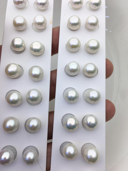 2 pairs AAA- 9-10mm white round freshwater pearls pair,half hole,RP9-3A-3