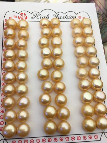 30pairs AAA 8-8.5mm yellow orange button round freshwater pearls pairs,half drill pearl,BTN8-T1