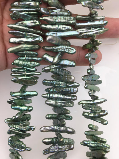 A+ 4-6mm green Biwa Pearl Necklace,Genuine Fresh Water Pearl,Wedding Necklace,Mothers Day,ZS-80-10-38