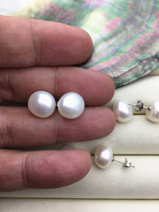 1 pair AAA 11-11.5mm White Big nugget baroque pearl pairs-Freshwater Pearls earrings, S925 silver Stud Earring - SE1-069-19