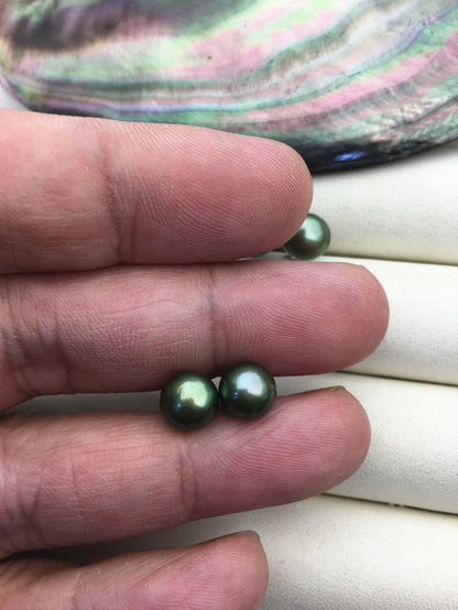AAA 8-8.5mm green pearl stud earrings, Sterling Silver,Wedding,Happiness,bridal,birthday,SE1-T31