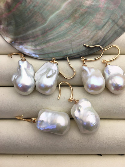 1 pair AAA 12-15mmx16-21mm white flame ball pearl rose dangle earrings,earring with white baroque Natural Pearl,SE3-031-12