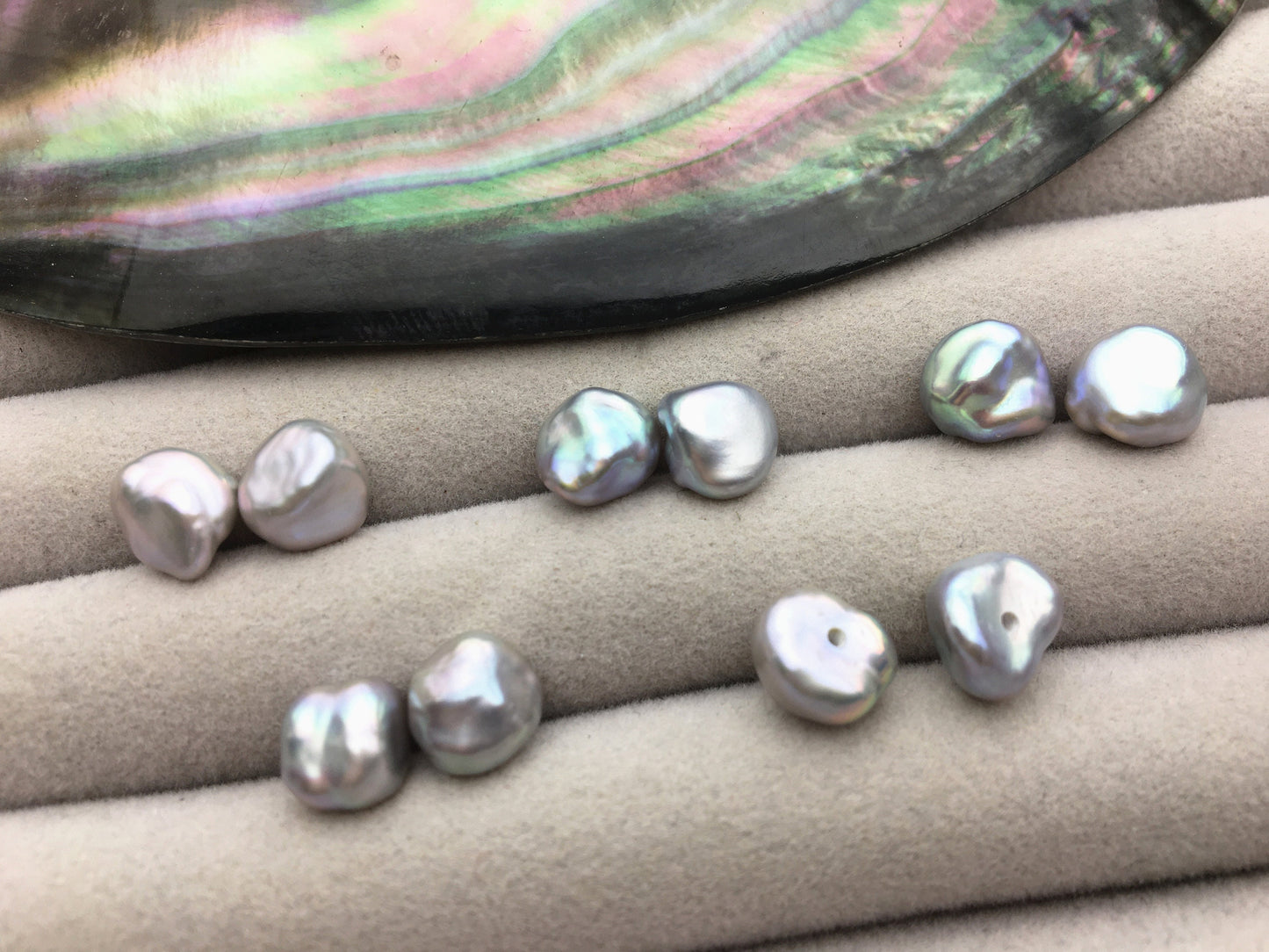 2 pairs AAA 7-8mm Gray keshi pearls Pair,for make stud earrings,baroque pearl,loose pearl beads,very high luster,ZS-127-43