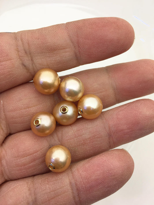 1pc AA+ 11-14mm 18k solid gold Orange Edison Round Pearl Pendant, natural color sea pearl, NC1-022
