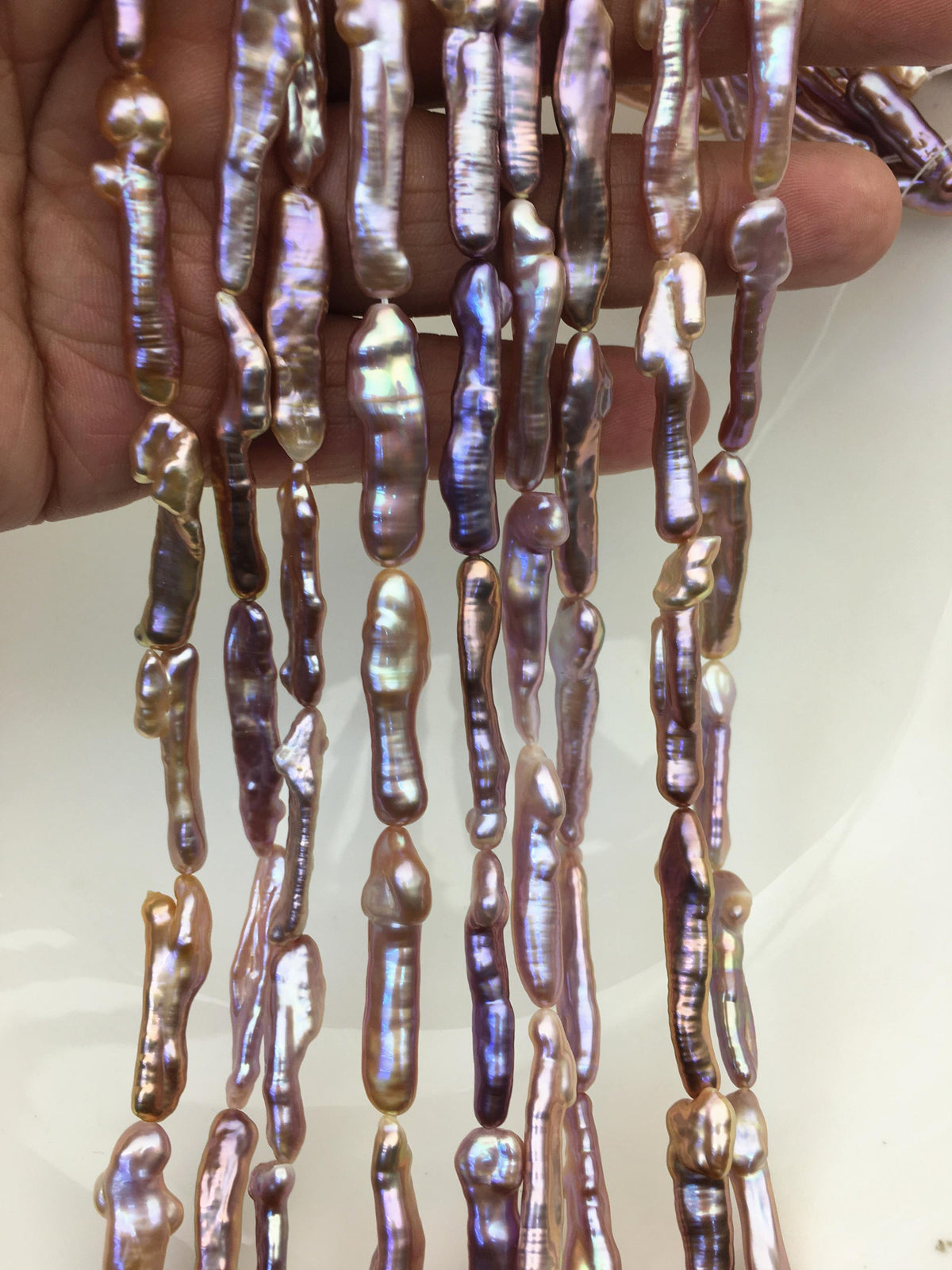 15.5'' AAA 5-8mm natural purple rainbow Toothpick pearls,ZS-80-25-8