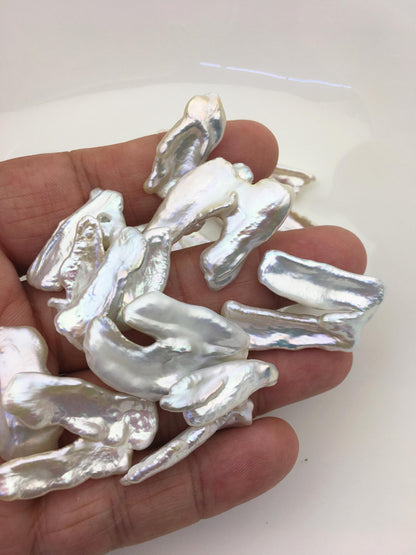 5pcs AAA 18-22mm white biwa keshi Freshwater Pearls, no hole,ZS-80-1-19