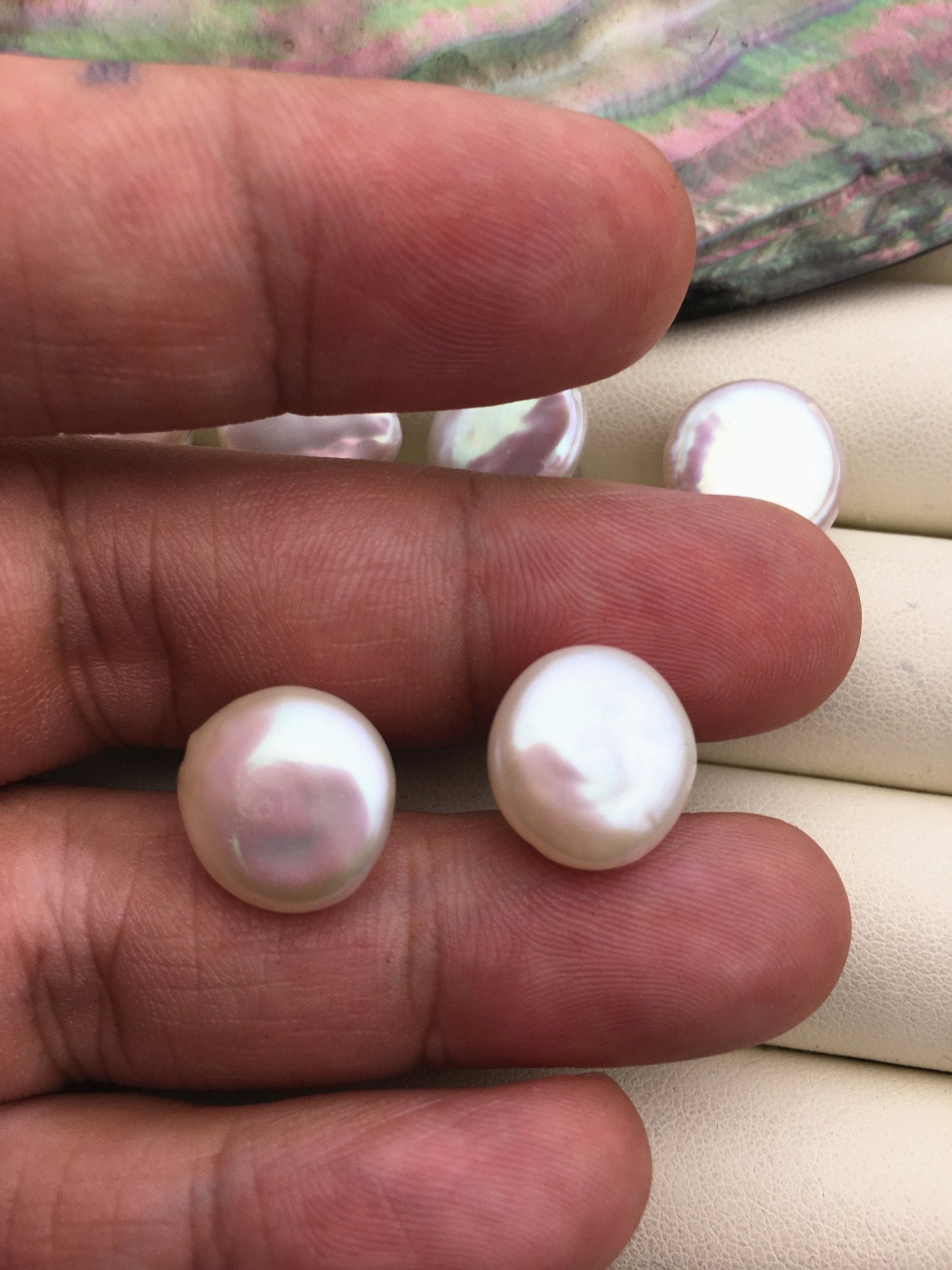 1 pair AA+ 13-14mm White Coin Fresh Water pearl stud earrings,S925 Sterling Silver,dangle pearl earrings,SE3-189