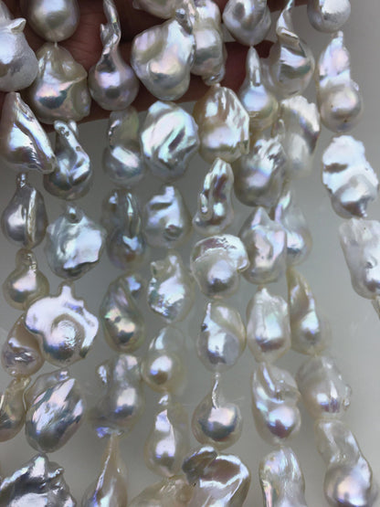 15.5'' AAA 14-17mm White flame ball pearl,FL15-3A-7-7