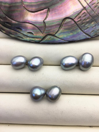 2 pairs AAA 9.3-10.3mm Gray Nugget Freshwater Pearl White loose Beads Pair,no hole,ZS-103-37-68