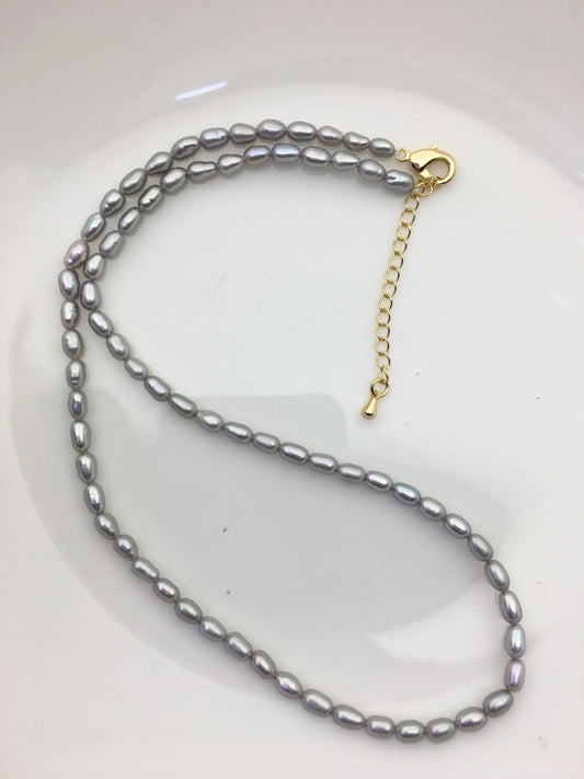 16+2'' AAA 3-4mm tiny gray rice freshwater Pearl necklace,genuine freshwater Pearl necklace,Natural Pearl Necklace,NPN1-T41