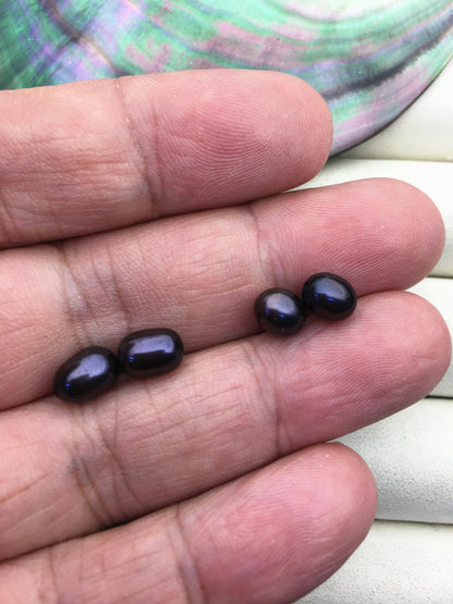 2 pairs AAA 6-6.5mm black rice freshwater pearls pairs,half hole,LR6-3A-1
