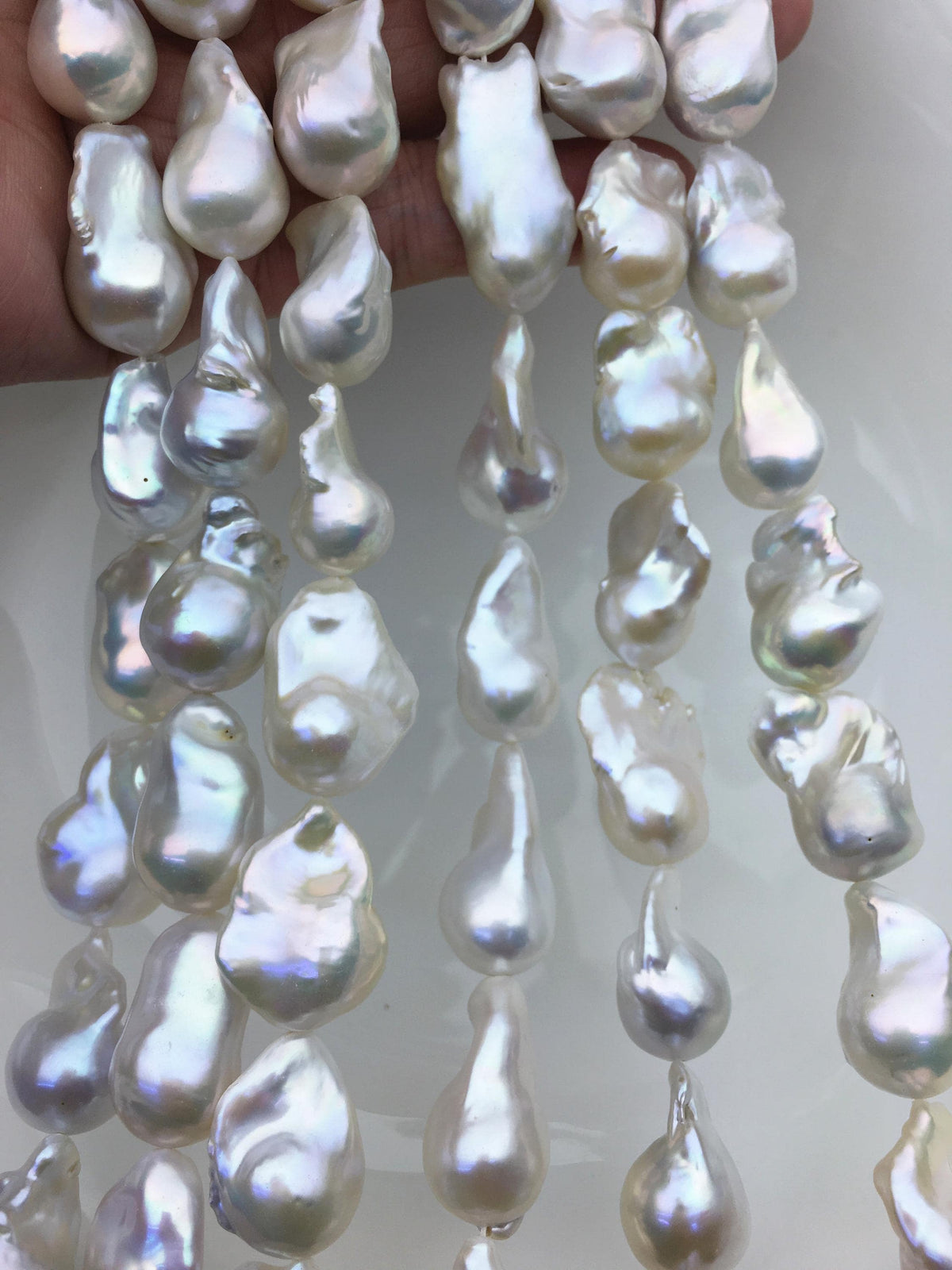 15.5'' AAA 14-18mm Big White flame ball freshwater pearl,FL15-3A-7-19