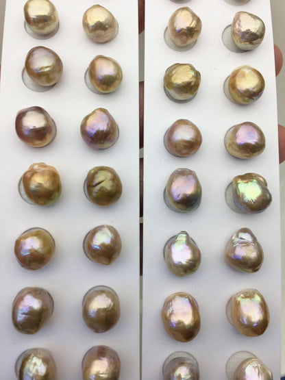 5pairs AAA 12-13mm Natural Rainbow baroque drop edison freshwater pearl Pair,no hole,ED11-3A-2-6