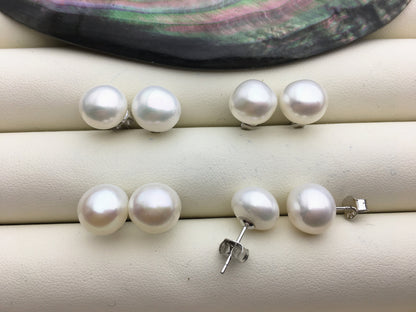 high luster!AAA 9.5-10mm White Nugget baroque pearl stud earrings - Freshwater Pearls earrings - SE1-069-21