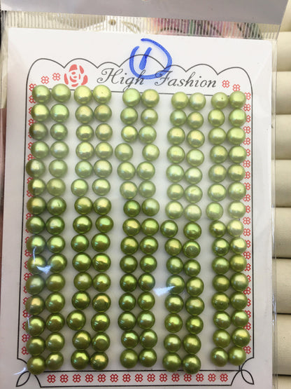 75 pairs AAA 5-6mm green button round freshwater pearl,WHOLESALE,design for earrings,design for stud earrings,BTN5-T1