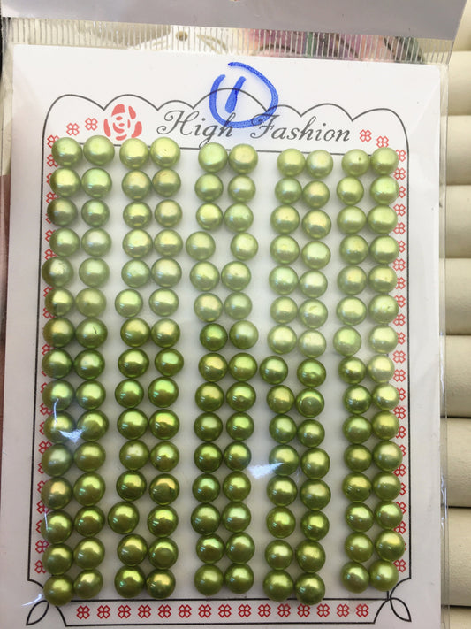 75 pairs AAA 5-6mm green button round freshwater pearl,WHOLESALE,design for earrings,design for stud earrings,BTN5-T1