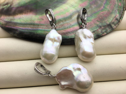 1pc AAA 14-16mm white baroque pearl Feather pendant necklace,S925 Sterling silver pendant,NC1-041-2