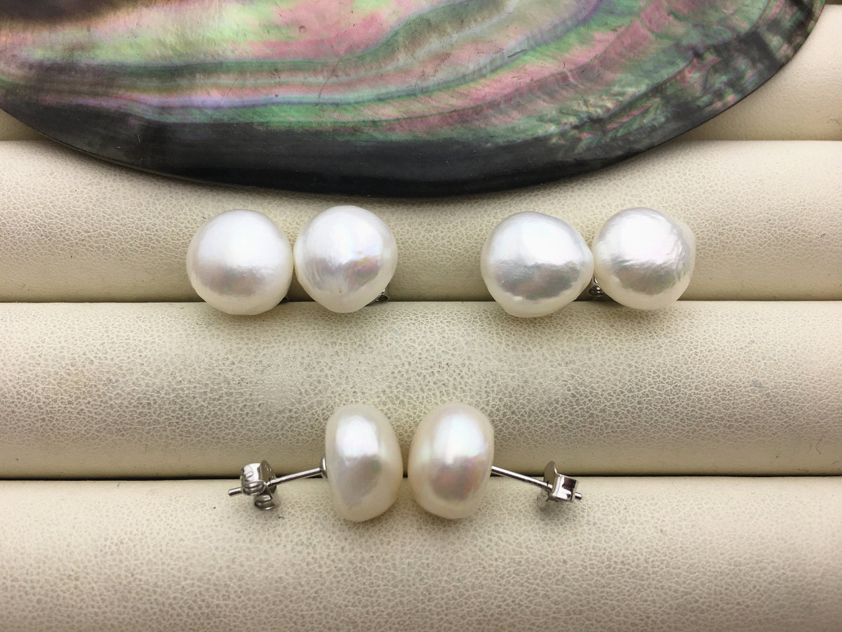 AAA 11.5-12mm thick skin white nugget baroque Pearl Stud Earrings,SE1-069-30