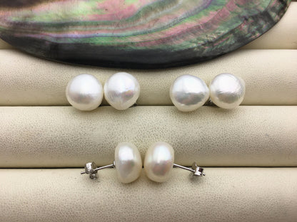 AAA 11.5-12mm thick skin white nugget baroque Pearl Stud Earrings,SE1-069-30