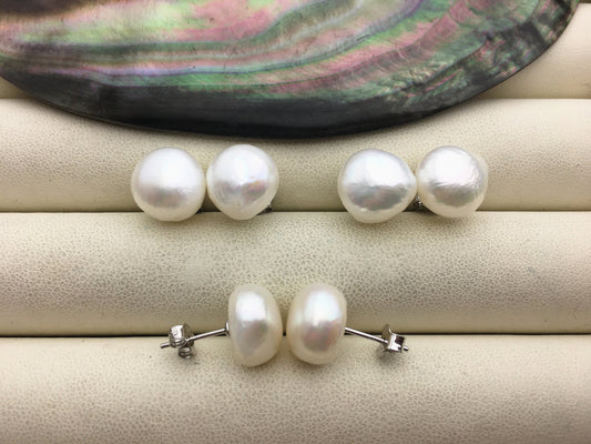 AAA 11.5-12mm thick skin white nugget baroque Pearl Stud Earrings,SE1-069-30