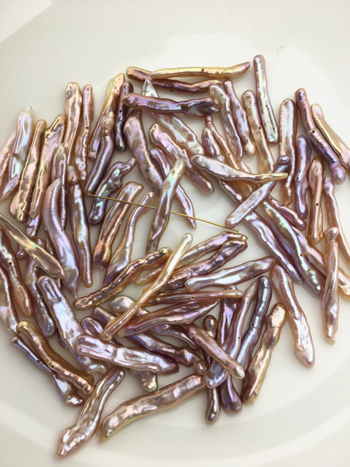 30pcs AAA 4-6mm natural purple rainbow Toothpick Freshwater Pearls, center drill hole,ZS-80-37