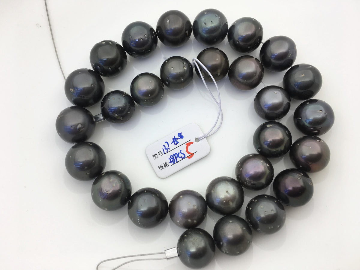 15.5'' A 13-15mm Black Round Shape tahitian pearl,TH12-2A-13-1