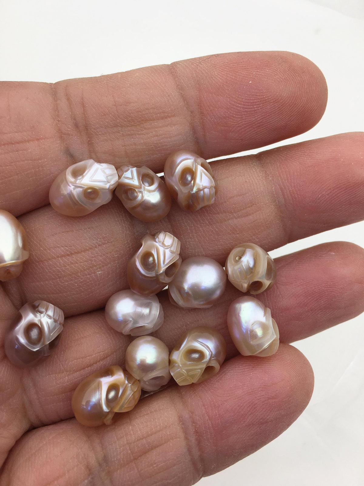 13pcs AAA 8mm puprle HandMade Carved Skull Freshwater Pearl Beads For necklace pendant,CAC-T7