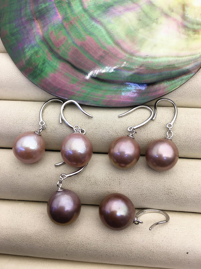AAA 11-12mm purple oval near round edison pearl dangle earrings,SE3-T9-73