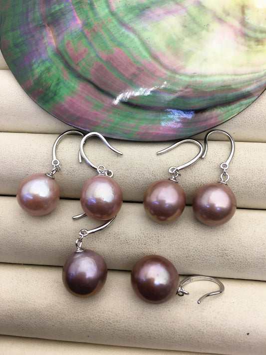 AAA 11-12mm purple oval near round edison pearl dangle earrings,SE3-T9-73