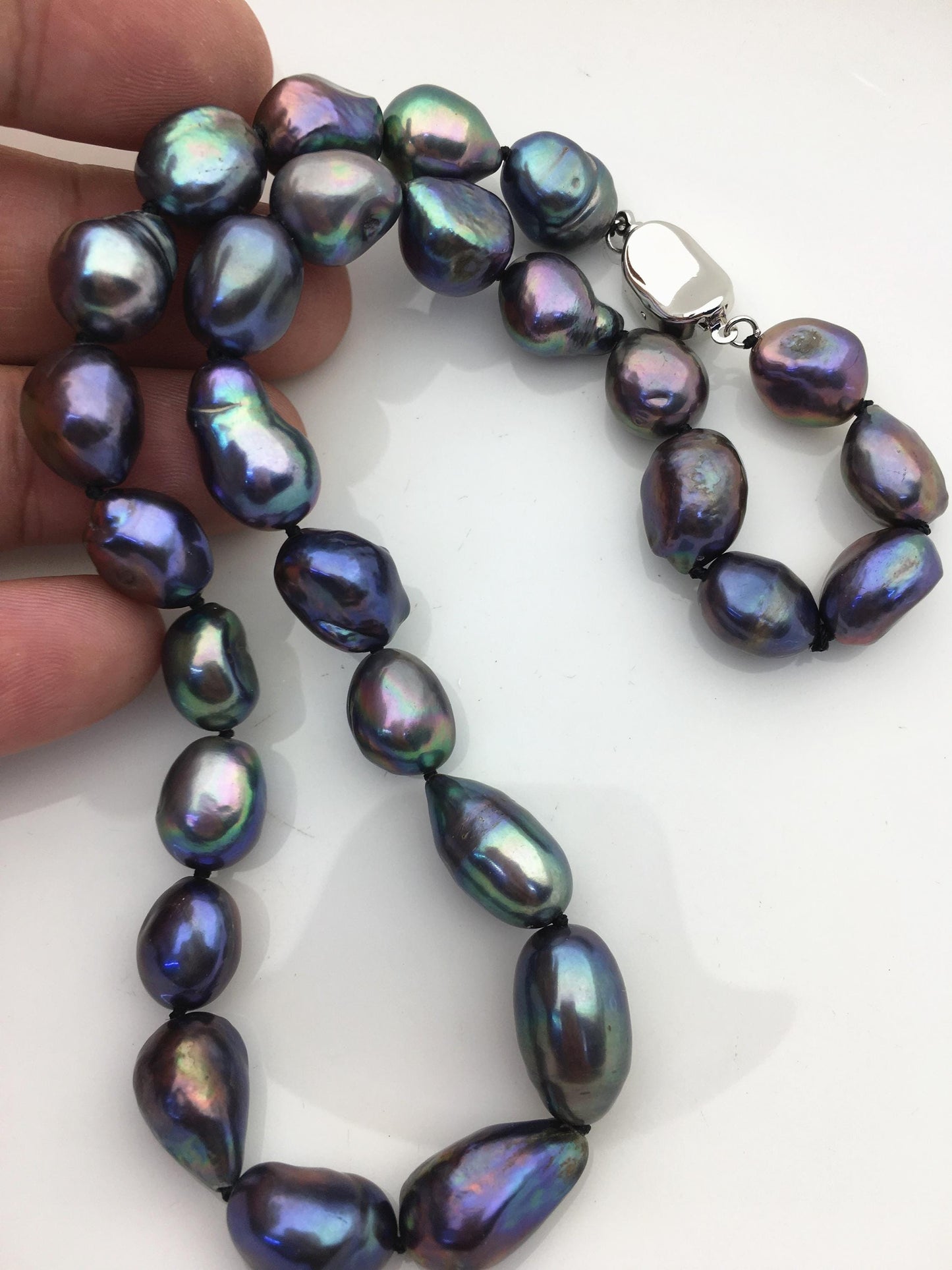 17.5'' AA+ 10.3-11.3mm deep green black nugget pearl Necklace,NPN1-T29