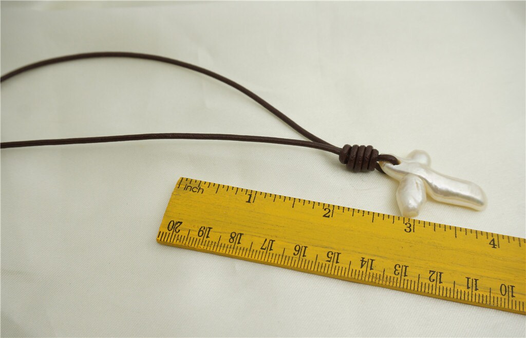 Cross Pearl leather necklace,Freshwater Pearl Pearl Bead White Cross Pearl Loose Bead,Le1-033