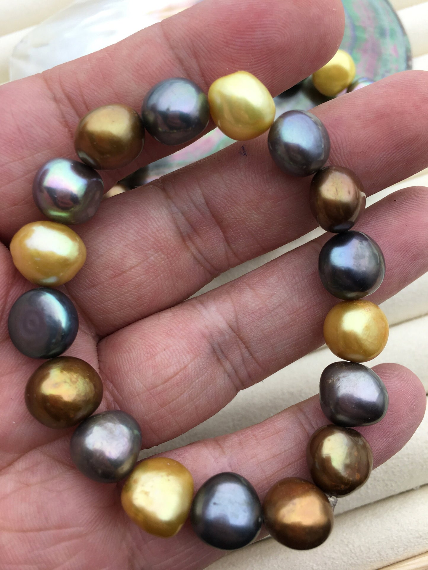7'' AA+ 11-12mm misc color nugget Freshwater pearl Elastic string Bracelet,baroque pearl bracelet,B8-061-2
