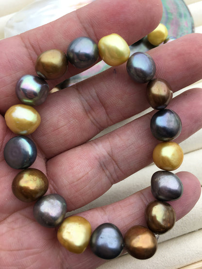 7'' AA+ 11-12mm misc color nugget Freshwater pearl Elastic string Bracelet,baroque pearl bracelet,B8-061-2