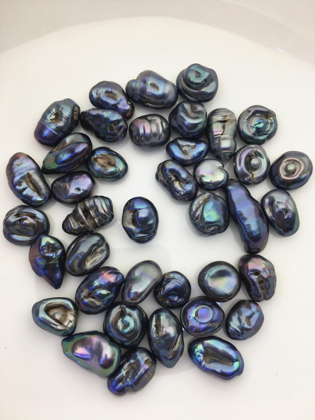39pcs AA 10-12mm black blue green baroque freshwater pearls, no hole,ZS-T29