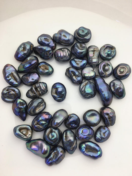 39pcs AA 10-12mm black blue green baroque freshwater pearls, no hole,ZS-T29