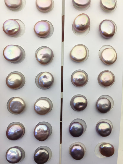 2 pairs AAA 12-13mm Purple Coin Freshwater Loose Pearls Pair,For make Pearl Jewelry,0.9mm half hole,COIN11-3A-3-3