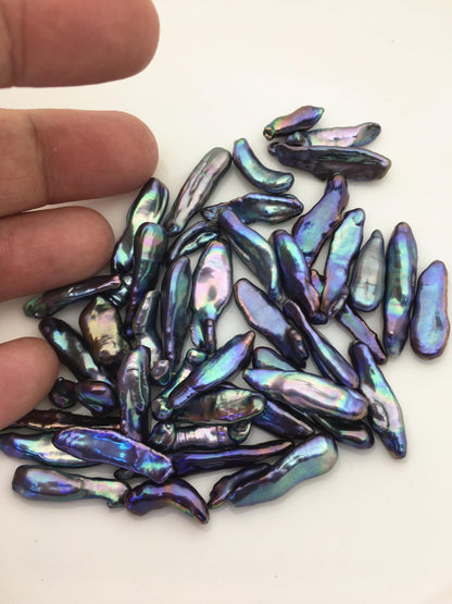 43pcs AAA 5-9mm black blue biwa keshi Freshwater Pearls, no hole,ZS-80-1-26