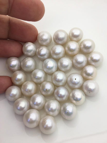 10pcs AA 13-14mm White Round edison freshwater pearl,half hole,RP13-T4