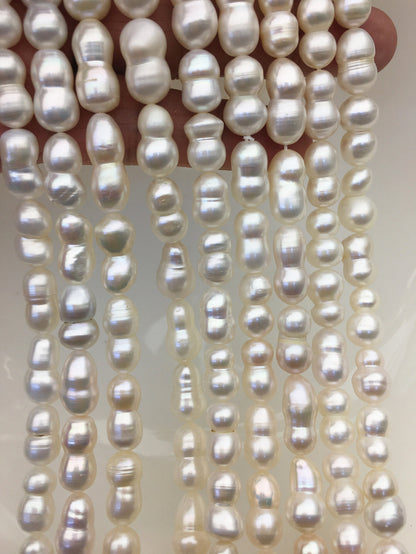 AAA 8-10mm White Gourd baroque pearls strand-white pearl,Grade White Baroque Gourd,DIY,high luster,ZS-114-15