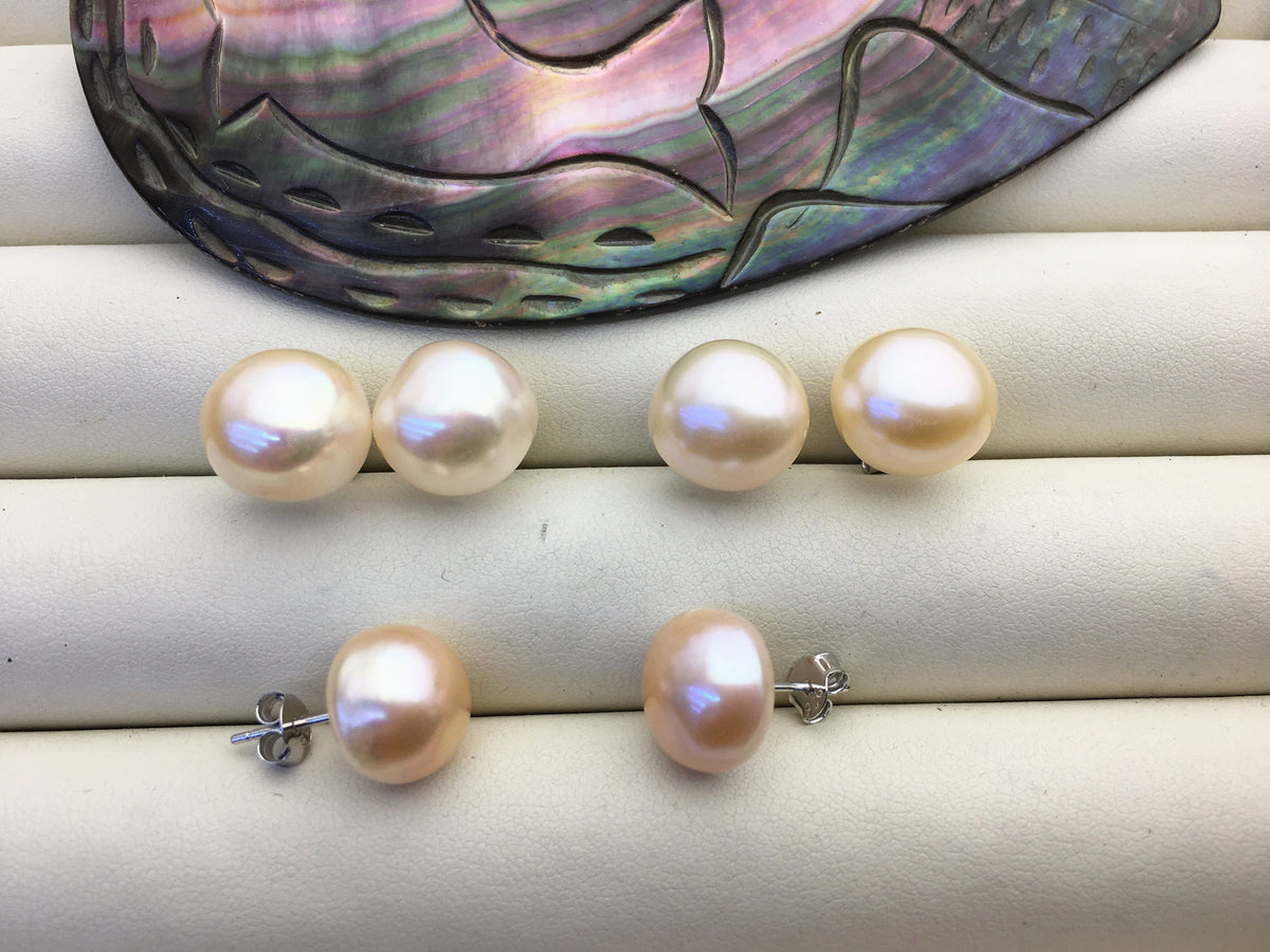 AAA 11.5-12mm big pink peach nugget baroque Pearl Stud Earrings,freshwater pearl earrings,Wedding,classic pearl studs,SE1-069-32