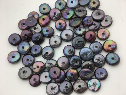 20pcs AA 11.5-13mm Black Coin freshwater pearls,2.2mm large hole,COIN13-T3