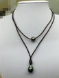 Tahitian Pearl Choker,Leather Necklace,High Luster pearl, Pearl Leather Necklace,Black Pearl,Black Leather Pearl necklace, BROWN,Le11-004
