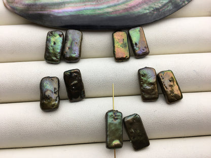3 pairs AA 8-9x14-16mm Green Rectangle Freshwater Pearl White loose Beads Piar,wholesale,ZS-103-37-21