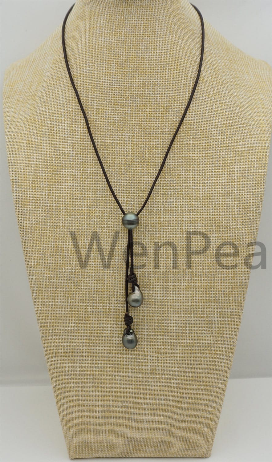 Big Tahitian pearl necklace, Pearl and Leather Lariat Necklace, Light Brwon Leather Pearl necklace,Sea pearl, Black pearl necklace,Le11-023