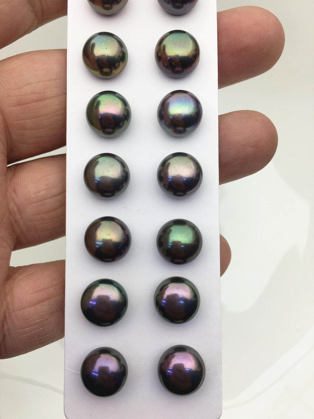 10 pairs AAA 10.5-11mm green rainbow button round freshwater pearls,BTN10-T3