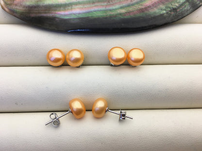 AAA 8-8.5mm Yellow Pearl stud earrings, Sterling Silver,SE1-T9